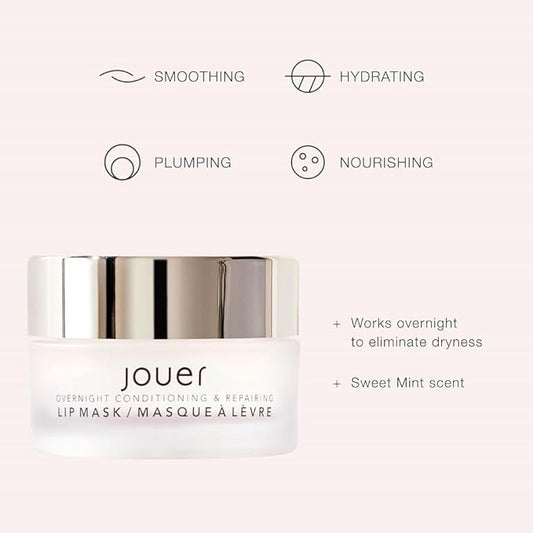 Jouer Mint Overnight Lip Masque – Moisturizing Lip Treatment - Lip Mask Formulated with Maxi Lip for Plumper Lips and Visual Fullness - Shea Butter for Hydration