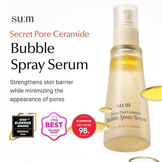 SU:M Secret Pore Ceramide Bubble Spray Serum (2 fl oz) - Korean Skincare Hydrating, Pore-Refining Mist for Skin Barrier Strengthening with Cyto-ferm Activator™, Salicyloyl Phytosphingosin