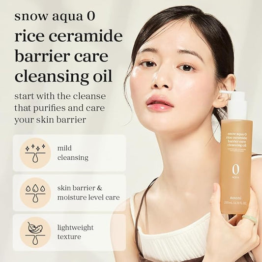 NOONI Korean Cleansing Oil – Snow Aqua 0 Rice Ceramide Barrier Care Cleansing Oil | Makeup Remover, Face Wash, Gentle Facial Cleanser, Pore Care, Korean Skin Care, Vegan, 6.76 Fl Oz