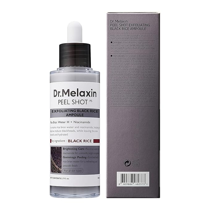 Dr.Melaxin Peel Shot Glow Black Rice Peeling Ampoule 80ml Daily Soft Exfoliating Face and Body Scrub Dead Skin Cells Remover for All Skin Types korean skin care