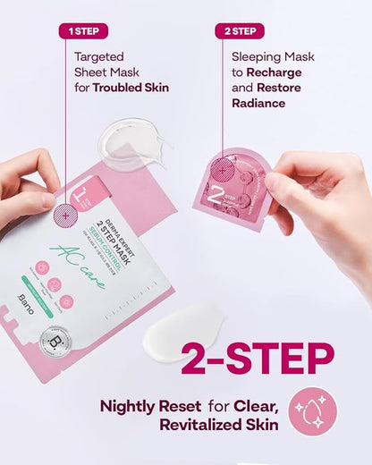 Derma Expert 2 Step Sebum Control Face Mask – 2 in 1 Soothing Sheet & Sleeping Mask with Salicylic Acid, Niacinamide & Hyaluronic Acid | Support Glow for Glass Skin | Korean Skincare | 7 Sheets