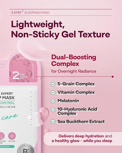 Derma Expert 2 Step Sebum Control Face Mask – 2 in 1 Soothing Sheet & Sleeping Mask with Salicylic Acid, Niacinamide & Hyaluronic Acid | Support Glow for Glass Skin | Korean Skincare | 7 Sheets