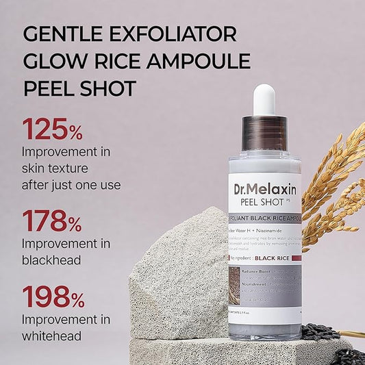 Dr.Melaxin Peel Shot Glow Black Rice Peeling Ampoule 80ml Daily Soft Exfoliating Face and Body Scrub Dead Skin Cells Remover for All Skin Types korean skin care